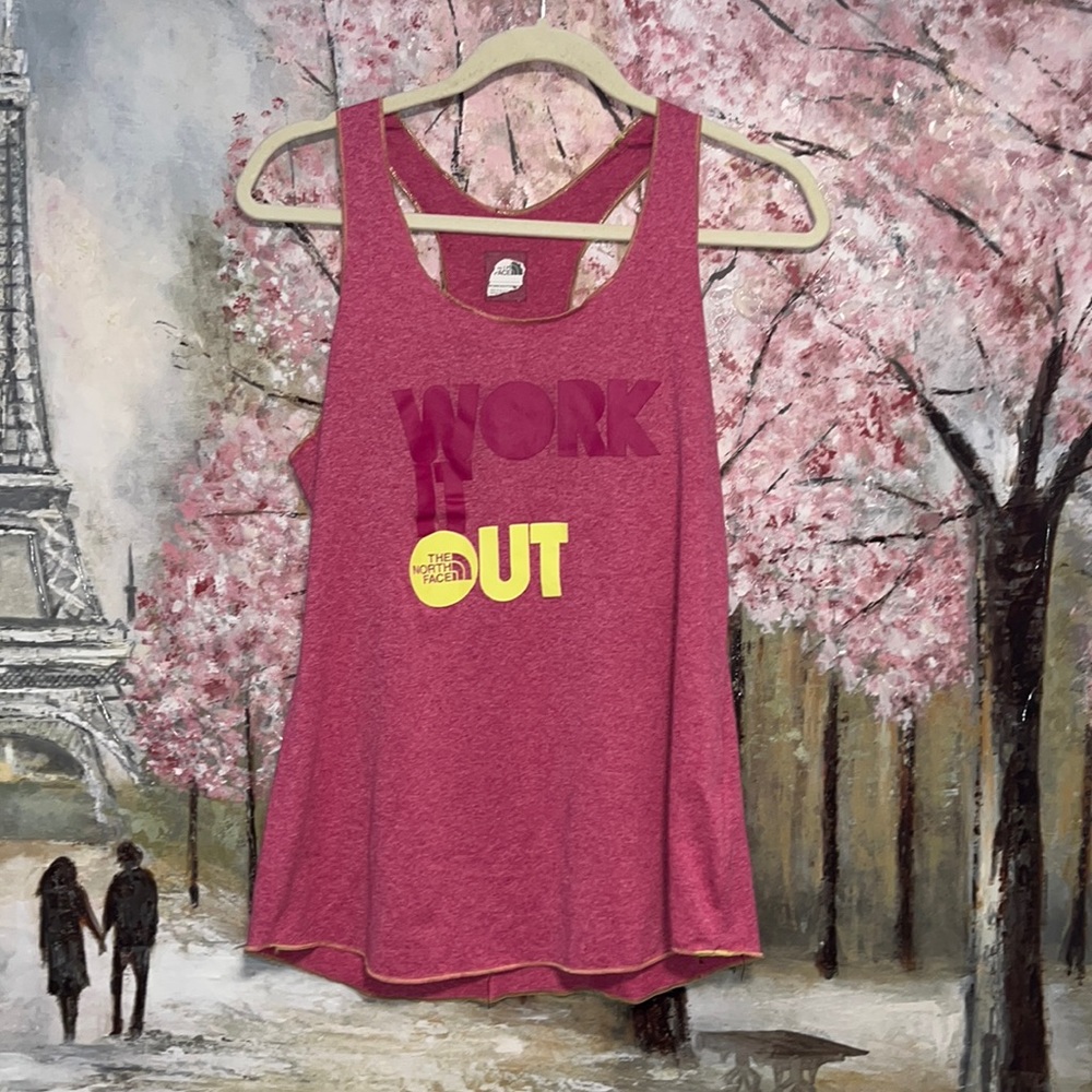North Face Work It Out graphic pink tank top size M EUC
